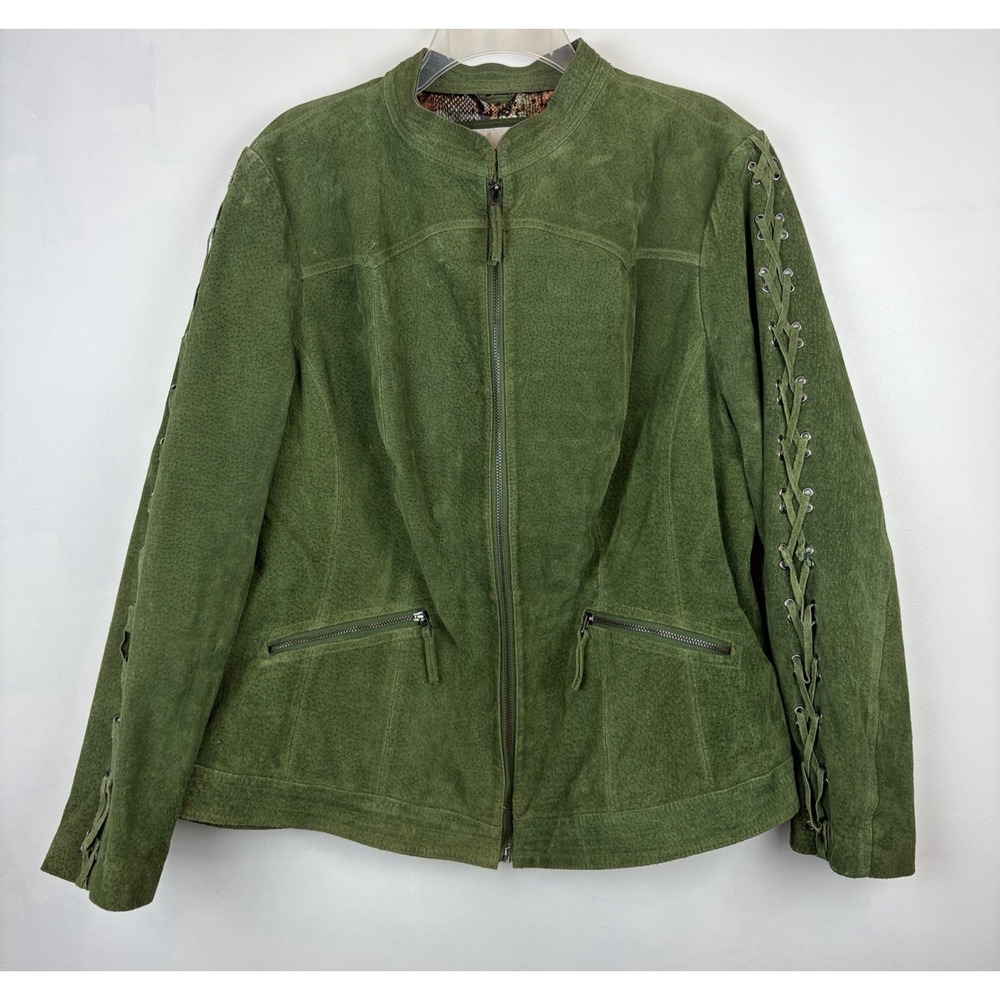 Vintage Suede Jacket 90s Womens 1X Cottage Core Green Western Boho Fall